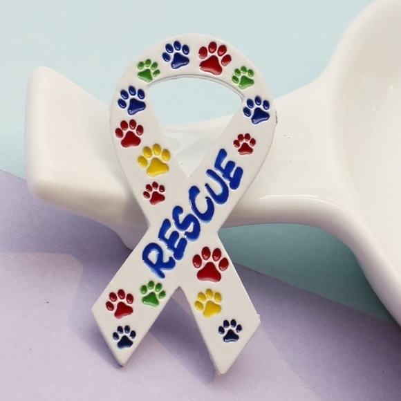 Cat Dog Rescue Multicolor Paw Ribbon Pin Brooch - Picture 4 of 4